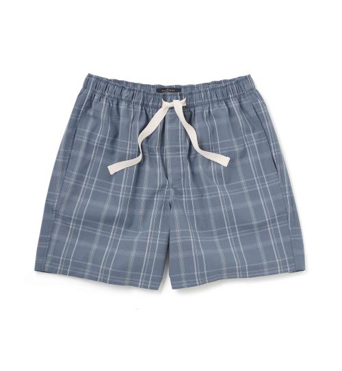 Men’s Organic Cotton Lounge Shorts in Navy Check | Savile Row Co