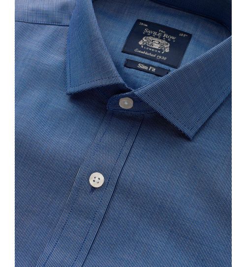 Mens Navy Dobby Slim Fit Cutaway Collar Shirt | Savile Row Co
