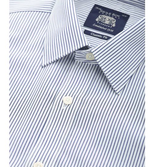 Men's Navy Classic Fit Fine Stripe Formal Shirt With Double Cuffs ...