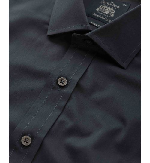 Men's Navy Blue Twill Slim Fit Formal Shirt With Single Cuffs | Savile ...