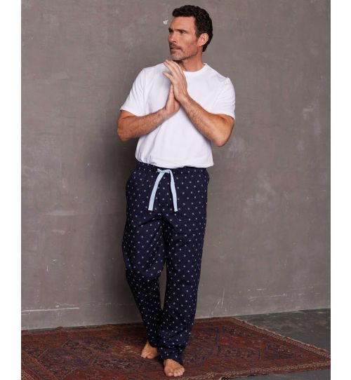 Men's Navy Printed Organic Cotton Lounge Pants | Savile Row Co