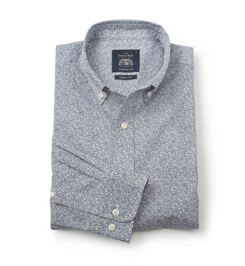 Men's Navy Floral Print Classic Fit Casual Shirt | Savile Row Co