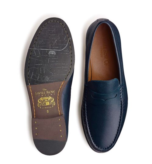Men's Navy Leather Loafers | Savile Row Co