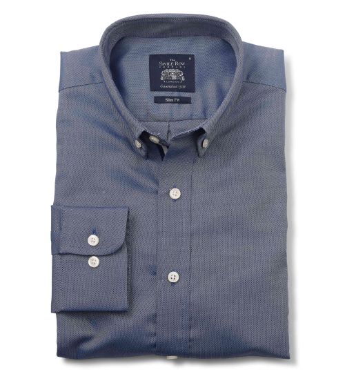 Men's Navy Pinpoint Oxford Slim Fit Casual Shirt | Savile Row Co