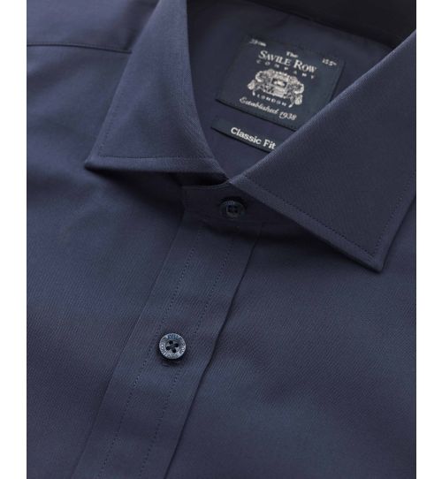 Mens Navy Pinpoint Oxford Slim Fit Cutaway Collar Shirt | Savile Row Co