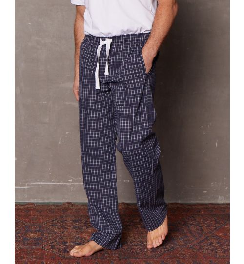Men’s Navy Grid Check Cotton Lounge Pants | Savile Row Co
