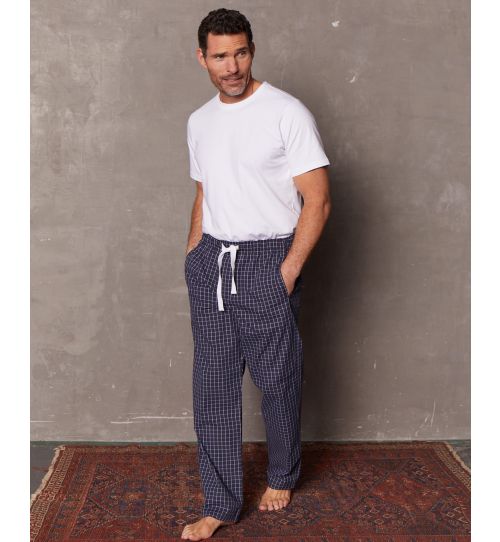 Men’s Navy Grid Check Cotton Lounge Pants | Savile Row Co
