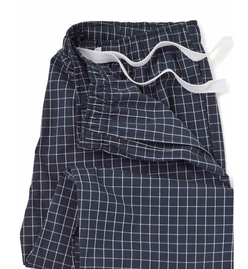Men's Navy Grid Check Cotton Lounge Pants | Savile Row Co