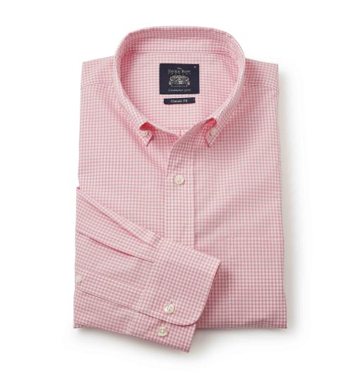 Men's Pink Gingham Check Classic Fit Casual Shirt | Savile Row Co