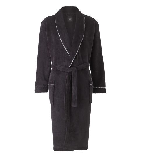 Mens Black Fleece Rope Edge Dressing Gown | Savile Row Co