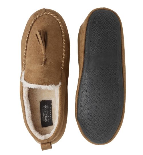Men's Tan Microsuede Moccasin Slippers | Savile Row Co