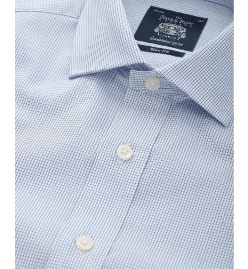 Men's White Blue Micro Check Slim Fit Formal Shirt With Double Cuffs ...