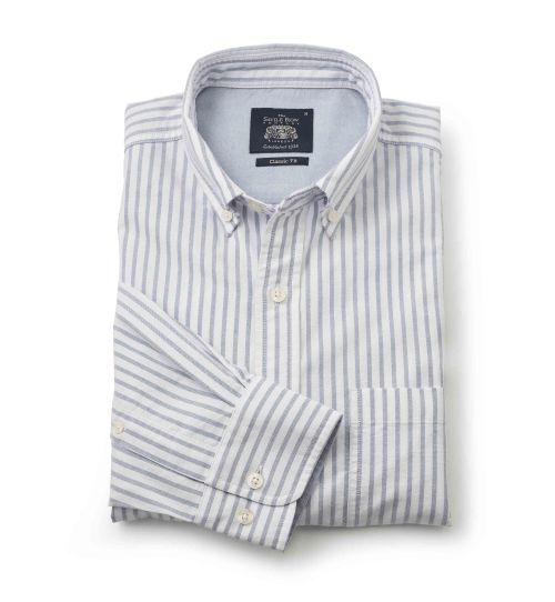 Men's White Blue Stripe Oxford Casual Shirt | Savile Row Co