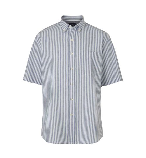 Men’s Blue Stripe Linen-Blend Short Sleeve Shirt | Savile Row Co
