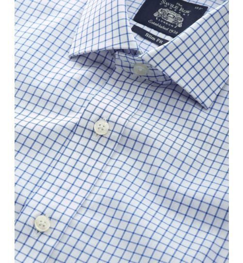 Men s Windowpane Check Shirt in White/Blue | Savile Row Co