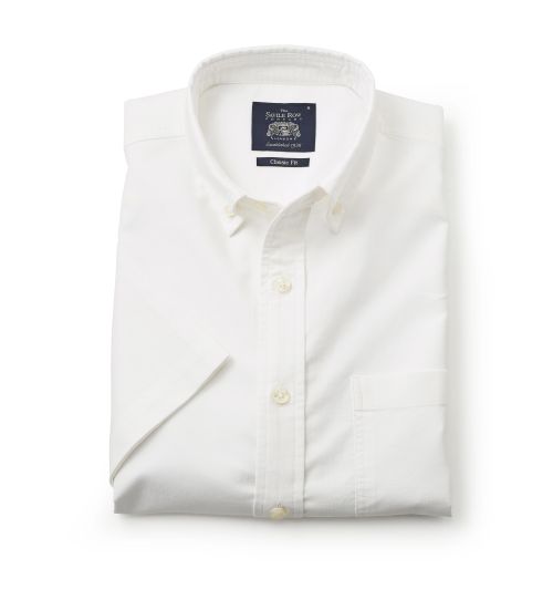 Men's White Short Sleeve Oxford Casual Shirt | Savile Row Co
