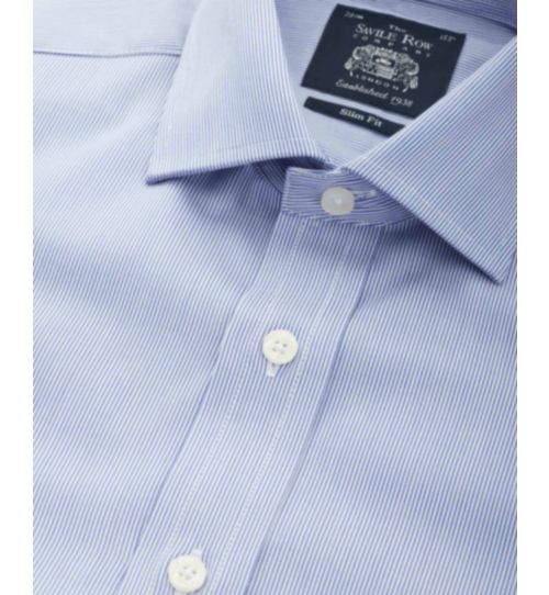 Men's Navy Ticking Stripe Slim Fit Formal Shirt With Double Cuffs ...