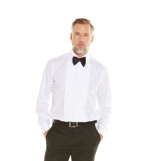 Men's White Pleated Slim Fit Evening Formal Shirt With Double Cuffs ...
