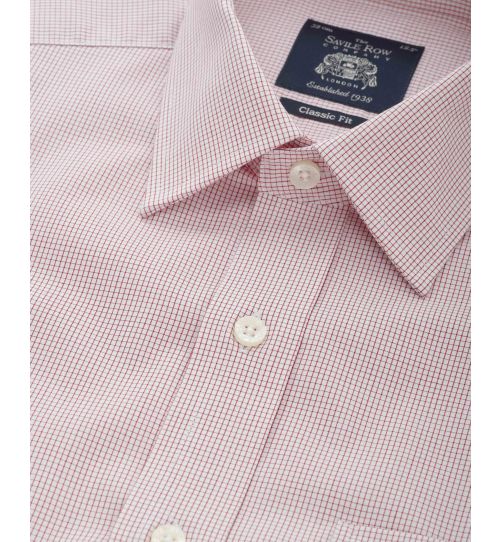Men’s White Red Micro Check Classic Fit Shirt | Savile Row Co