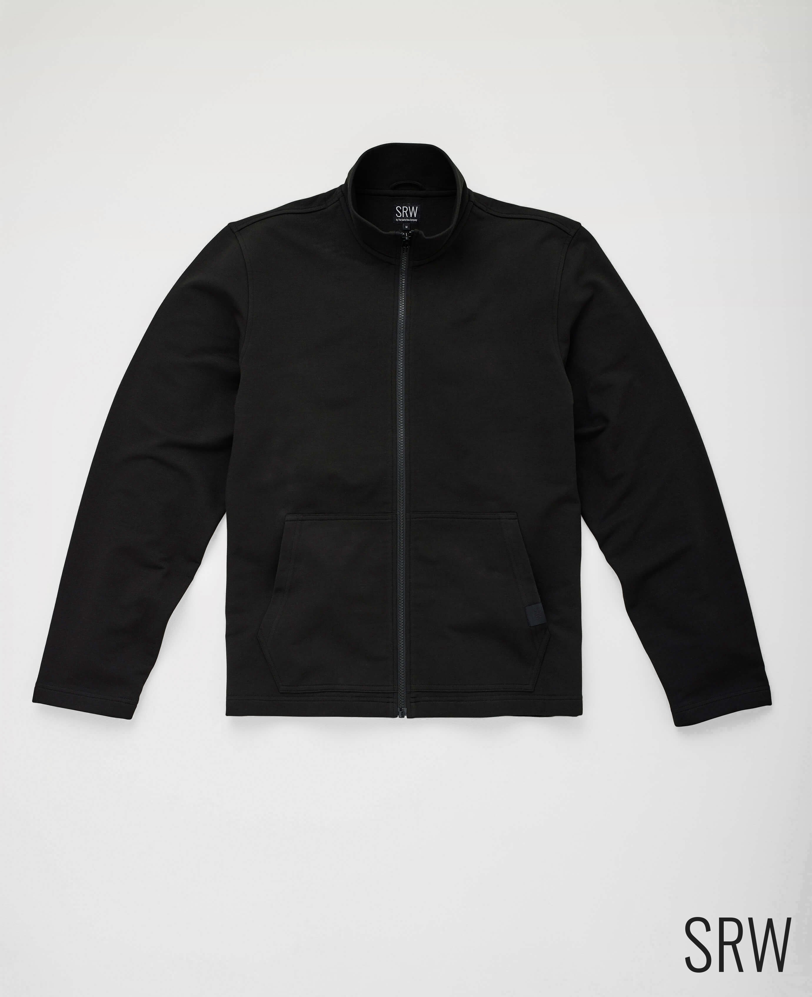 Image of SRW Black Loopback Stretch Cotton Blend Zip-Up Sweatshirt