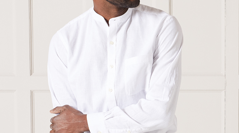 Modern Mandarin Collar Snap Button Shirt - White