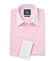 White Pink Reverse Bengal Stripe Classic Fit Shirt - Double Cuff