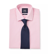 White Pink Reverse Bengal Stripe Slim Fit Shirt - Single Cuff